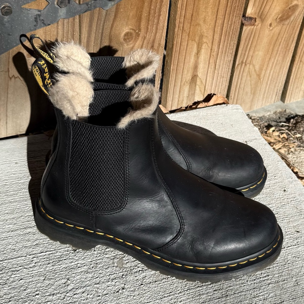 Dr. Martens Black Leather Ankle Boots with Fur Trim